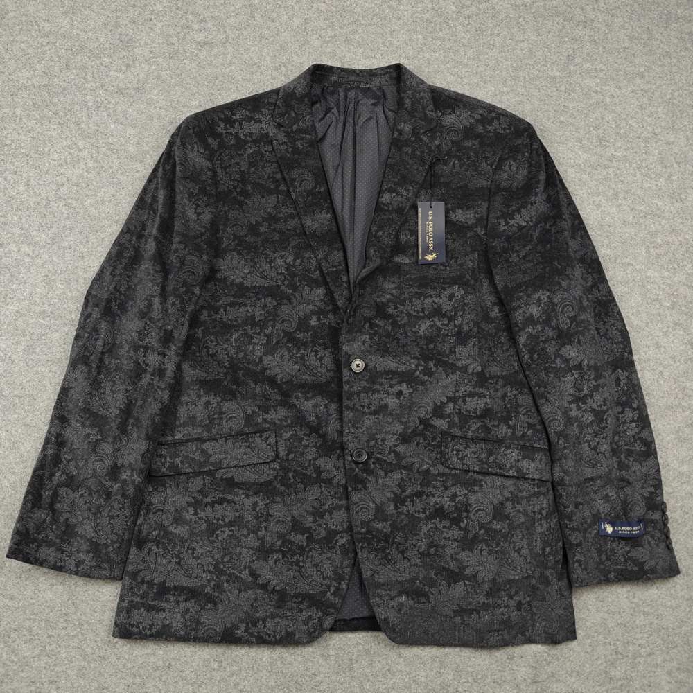 U.S. Polo Assn. Sport Coat Mens 44R Gray Floral Corduroy Single-Breasted